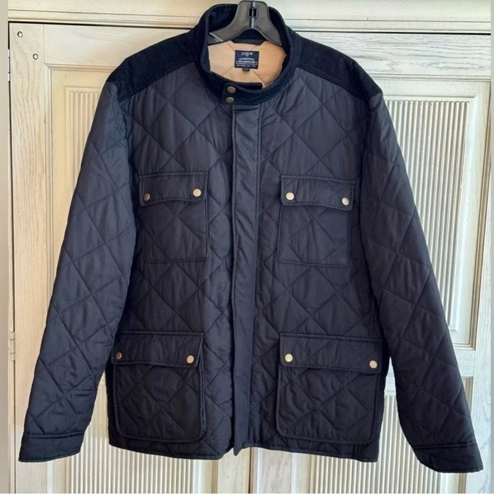 J CREW‎ Mens Greyson Quilted and Corduroy Barn Black Jacket, Size XXL